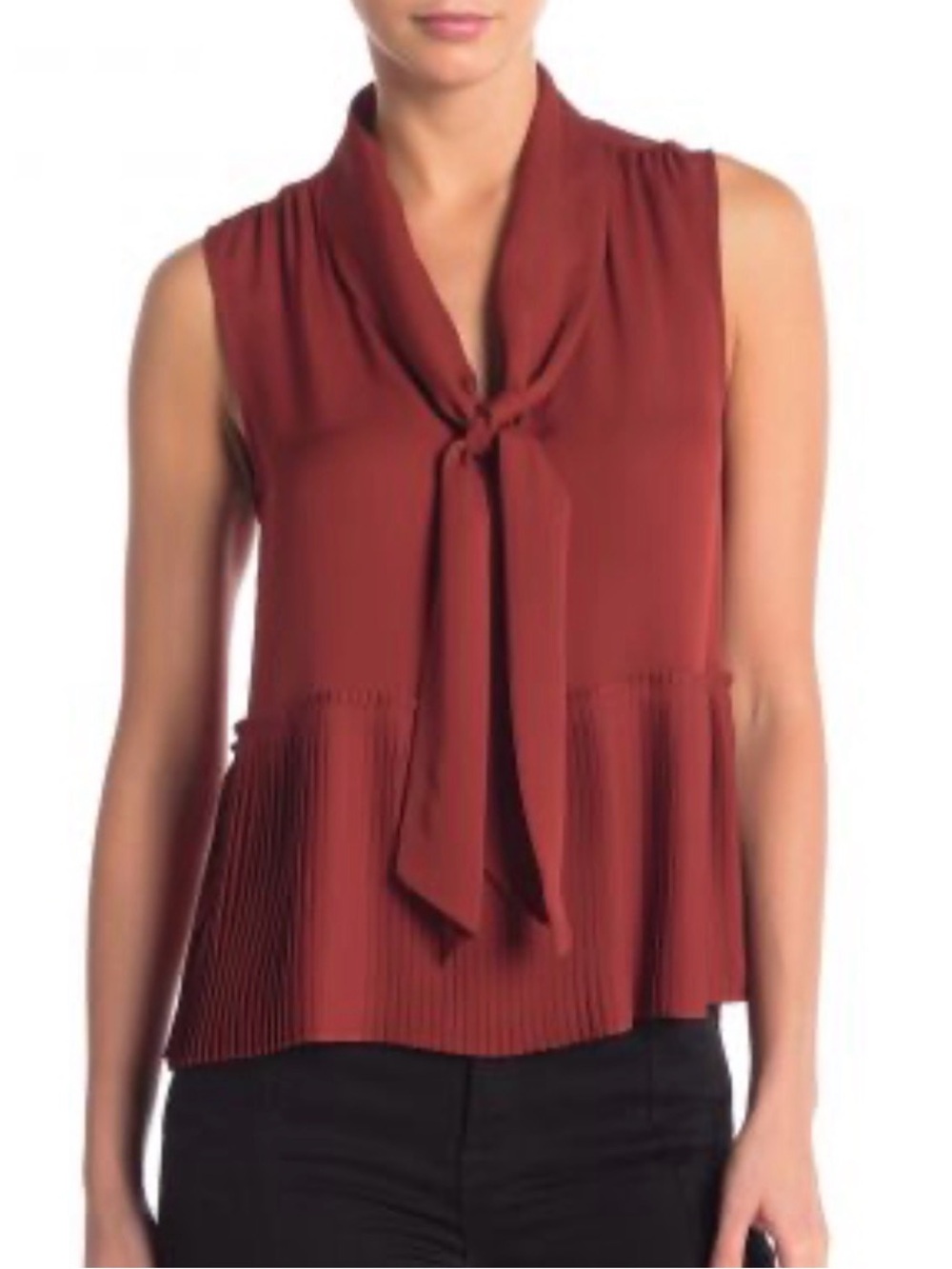 Frame $315 Silk Pleated Peplum Hem Top Small Burnt Henna